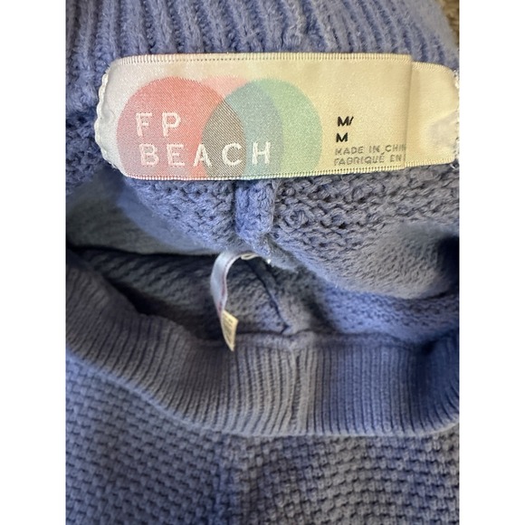 Free People Beach Hailee Sweater Pants Medium Blue Waffle Knit Cropped Wide Leg - Picture 5 of 6